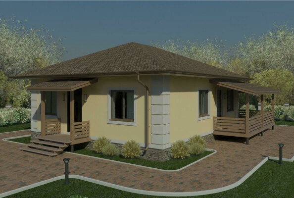 Проект дачного дома с террасой 93/н-29.. Фасады, планировки(анонс).