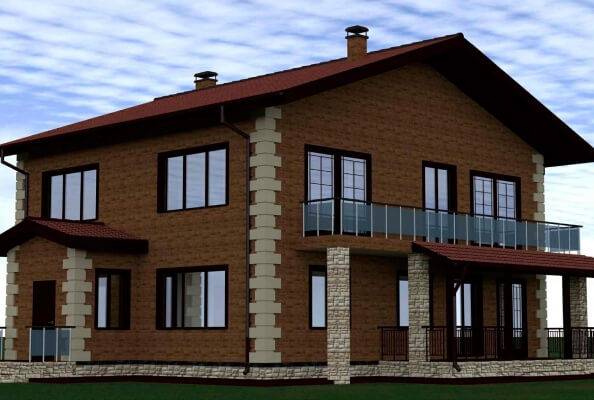Проект двухэтажных домов. Дом с террасой и балконом  92/100. . Фасады, планировки(анонс).
