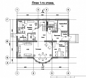 Бесплатный проект дома 2 этажа. 1 этаж.