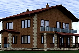 Проект двухэтажных домов. Дом с террасой и балконом  92/100. Вид 1.